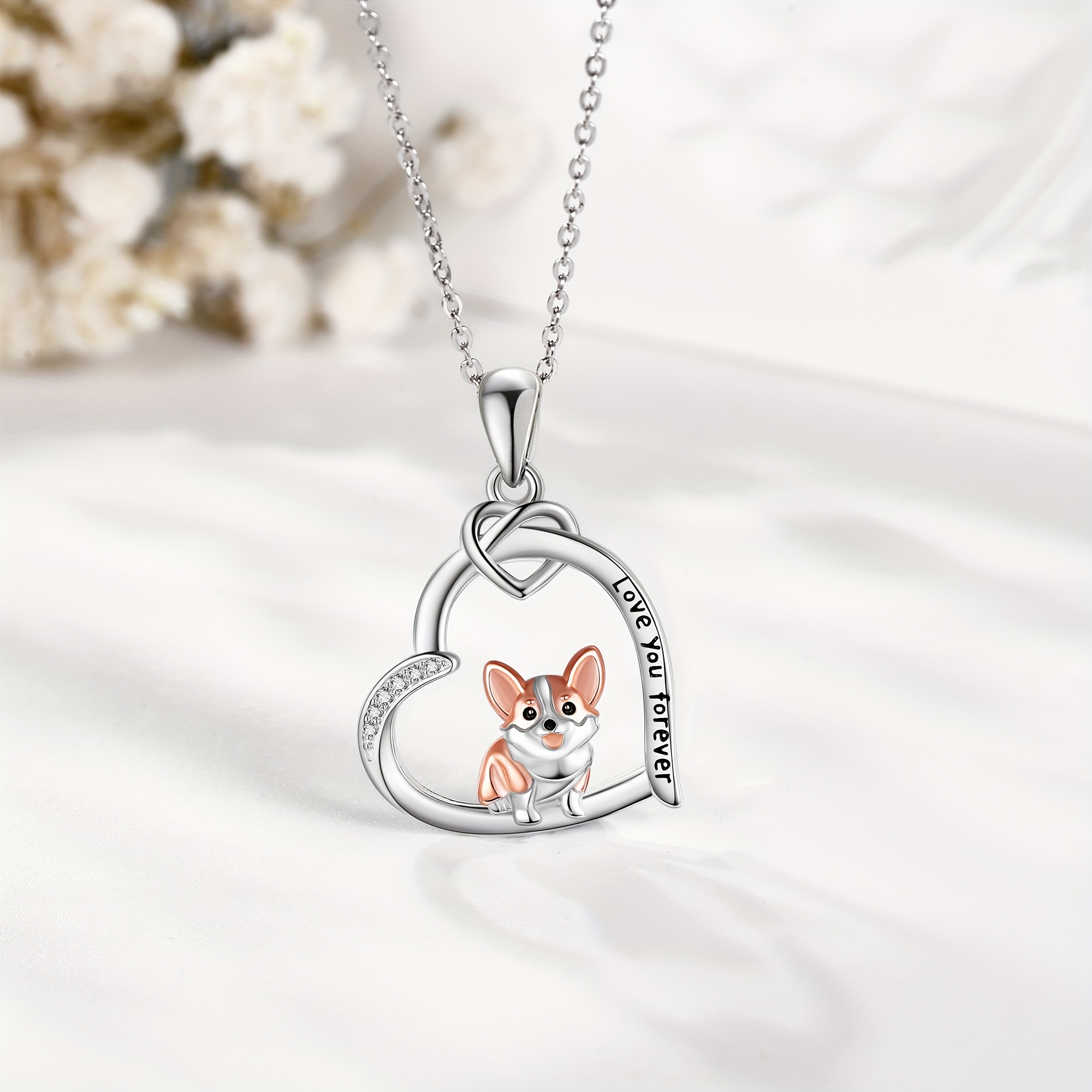 S925 Sterling Silver Corgi Dog Pendant Necklace